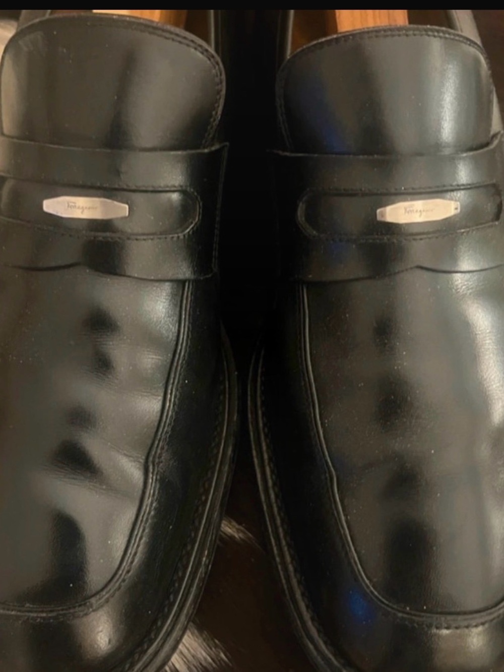 Salvatore Ferragamo Black Leather Slip-On Loafers with Metal Accent